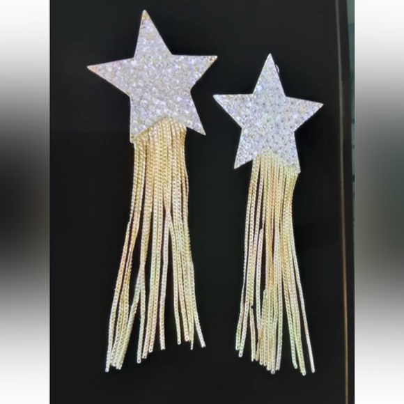 YSL SAINT LAURENT Gold Star earrings - studded with a tassel. Statement. - Picture 11 of 14